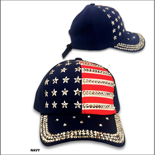 American Flag Patriotic Flag Hat with Sparkle Rhinestone