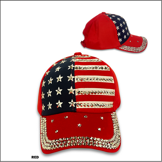 American Flag Patriotic Flag Hat with Sparkle Rhinestone